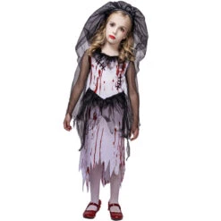 Halloween Girls Zombie Dress Scary Blood Zombie Bride Costume For Role Play -Children Toys Sale halloween girls zombie dress dress up costume 1