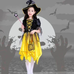 Girls Halloween Cosplay Costume Witch Dress Hat Candy Bag And Magic Stick Sets For Role Play 15 Girls Halloween Cosplay Costume Witch Dress Hat Candy Bag And Magic Stick Sets For Role Play -Children Toys Sale halloween witch cosplay costume hat sets 1