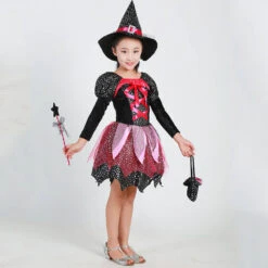Girls Halloween Cosplay Costume Witch Dress Hat Candy Bag And Magic Stick Sets For Role Play 16 Girls Halloween Cosplay Costume Witch Dress Hat Candy Bag And Magic Stick Sets For Role Play -Children Toys Sale halloween witch cosplay costume hat sets 2