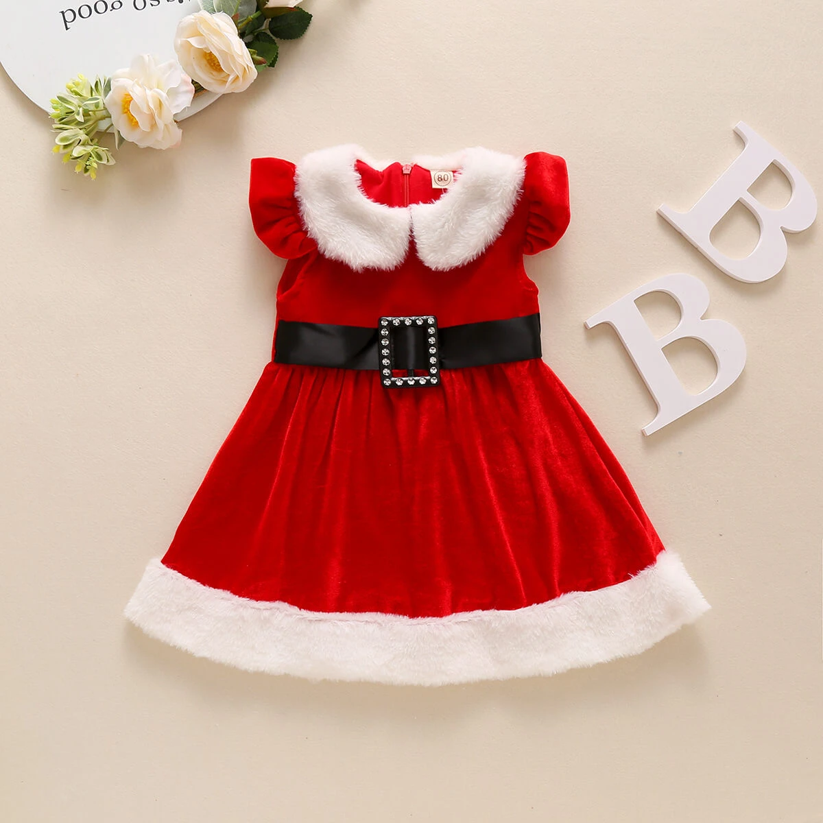 Infant Baby Grils Christmas Red Dress Kids Sleeveless Plush Lapel Collar Xmas Outfit 1 Infant Baby Grils Christmas Red Dress Kids Sleeveless Plush Lapel Collar Xmas Outfit