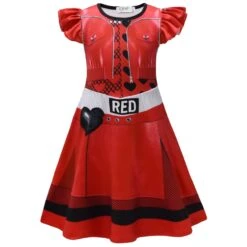Girls The Rise Red 4 Princess Dress 2024 Movie Red Costume With Long Red Wig For Dress Up Party