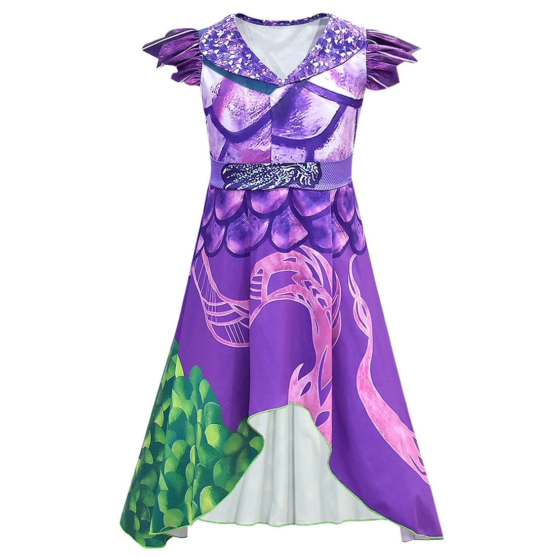 Girls Mal Dress Dragon Queen Fancy Party Costume For 4-10 Years 2 Girls Mal Dress Dragon Queen Fancy Party Costume For 4-10 Years - Image 2