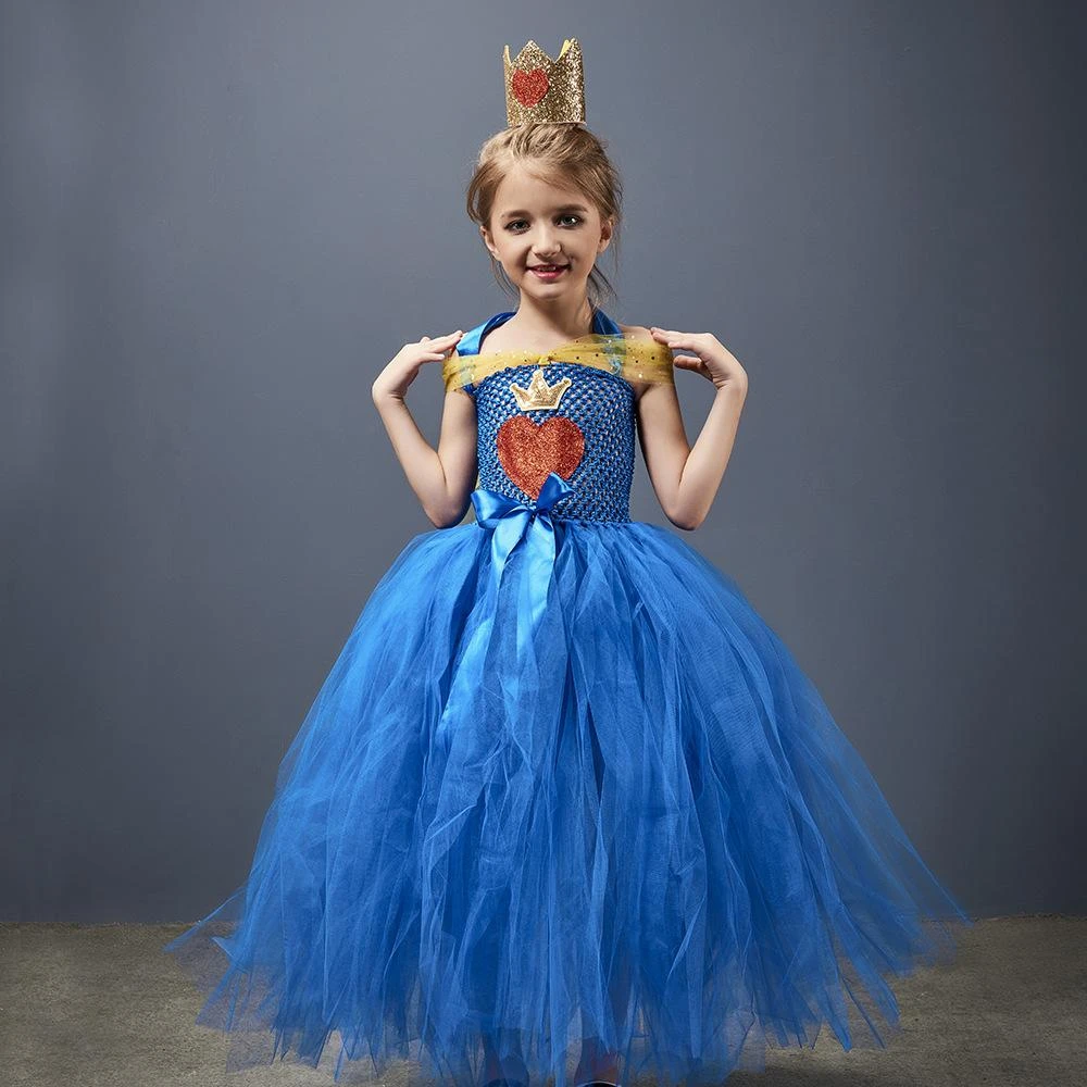 Girls Evie Dress Blue Ball Gown Tulle Party Dress With Crown For Cosplay 1 Girls Evie Dress Blue Ball Gown Tulle Party Dress With Crown For Cosplay