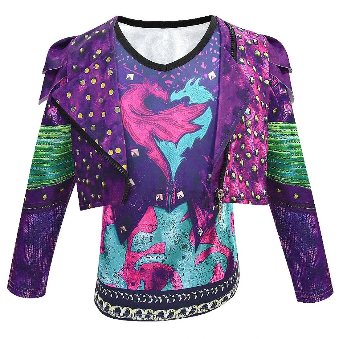 Kids Dragon Queen Outfit Girls Mal Vest Tops Pants And Wigs Full Set For Halloween Carnival 8 Kids Dragon Queen Outfit Girls Mal Vest Tops Pants And Wigs Full Set For Halloween Carnival - Image 8