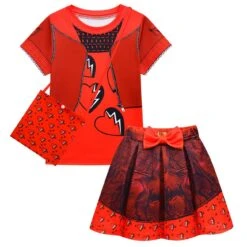 Kids Red Costume Princess T-shirt And Skirt Suit The Daughter Of The Queen Of Hearts Outfit