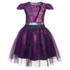Kids Princess Mal Dress Queen Tulle Mesh Purple Costume And Wig For Party