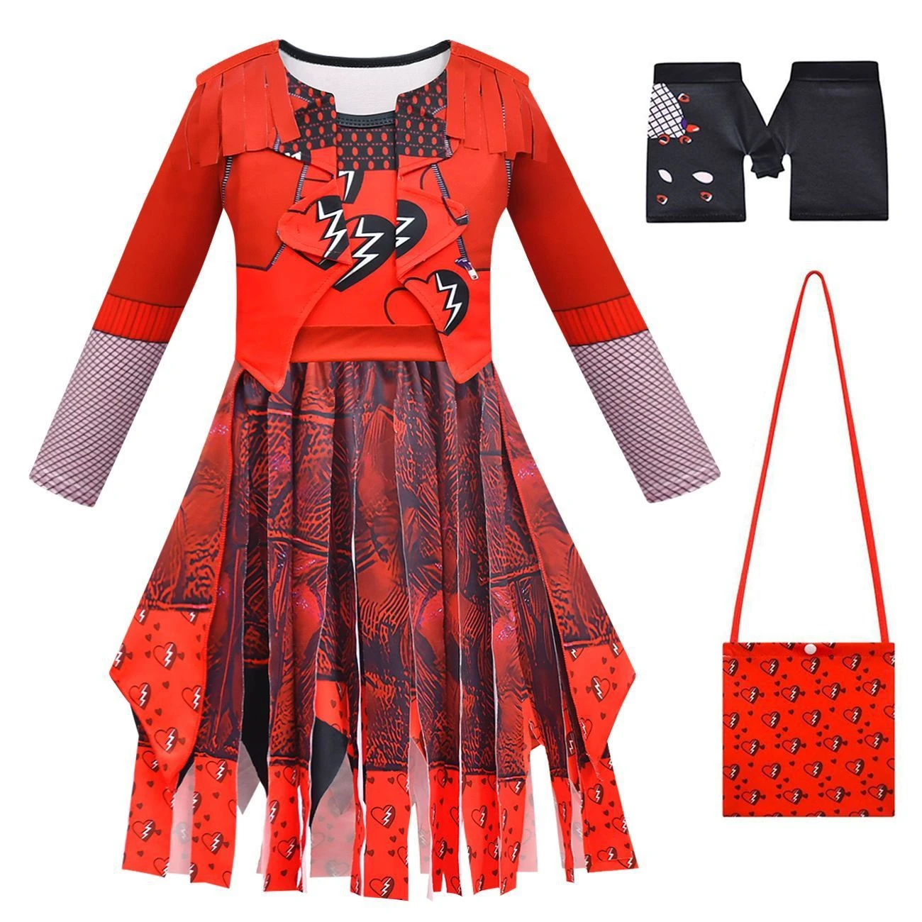 Girls Princess Red Costume Tassel Red Long Sleeve Dress Wig And Accessories For Halloween Carnival 7 Girls Princess Red Costume Tassel Red Long Sleeve Dress Wig And Accessories For Halloween Carnival - Image 7