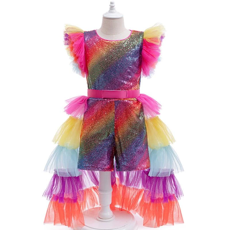 Girls Mardi Gras Costume Sequined Jumpsuit With Tiered Tulle Overskirt For Carnival Parade 2 Girls Mardi Gras Costume Sequined Jumpsuit With Tiered Tulle Overskirt For Carnival Parade - Image 2