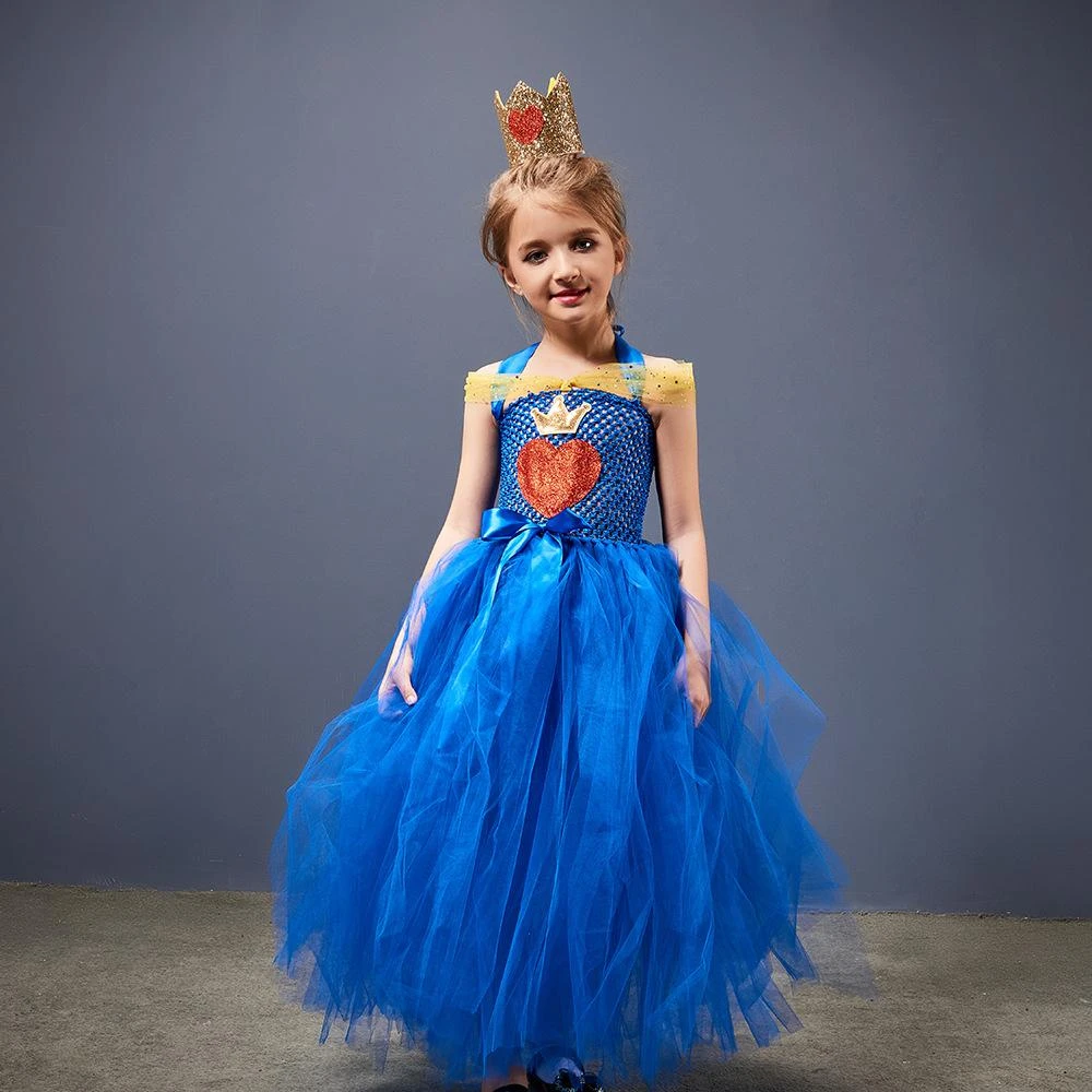 Girls Evie Dress Blue Ball Gown Tulle Party Dress With Crown For Cosplay 2 Girls Evie Dress Blue Ball Gown Tulle Party Dress With Crown For Cosplay - Image 2