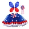 Girls Patriotic Tutu Dress With Wing And Fairy Wand 4th Of July Outfit Cute US Flag Clothes