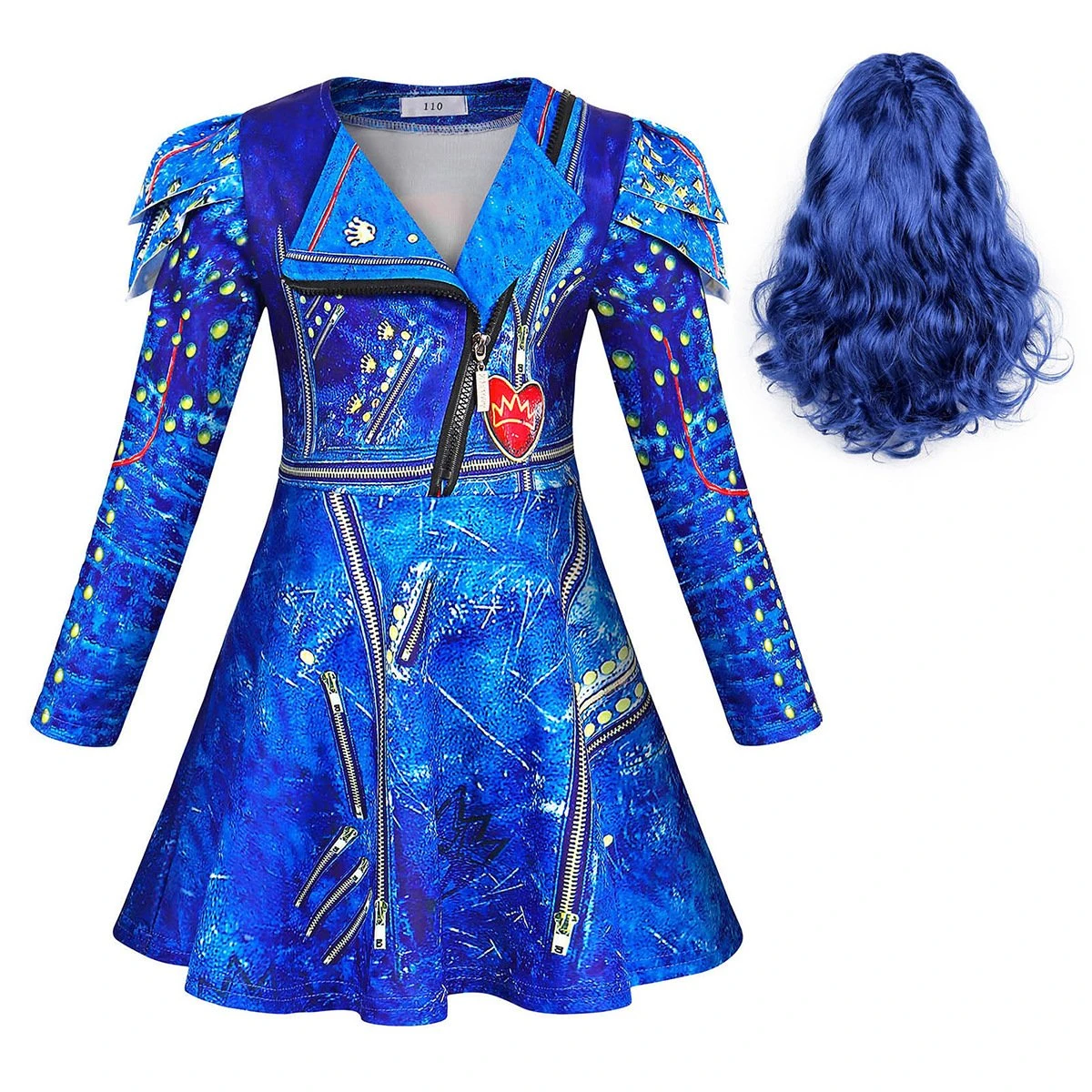 Girls Evie Costume Blue Dress And Wig Cosplay Outfit For Halloween Party 2 Girls Evie Costume Blue Dress And Wig Cosplay Outfit For Halloween Party - Image 2