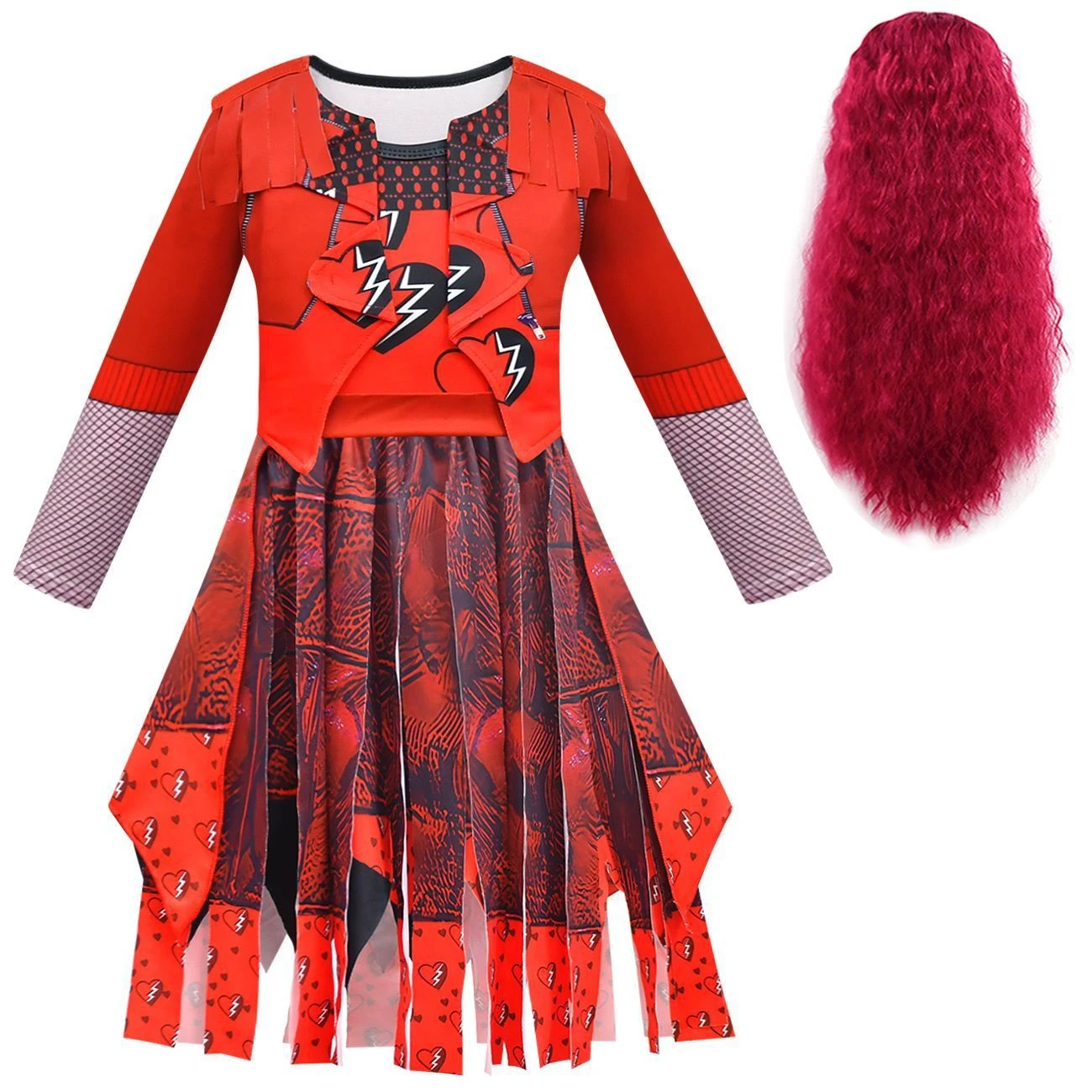 Girls Princess Red Costume Tassel Red Long Sleeve Dress Wig And Accessories For Halloween Carnival 8 Girls Princess Red Costume Tassel Red Long Sleeve Dress Wig And Accessories For Halloween Carnival - Image 8