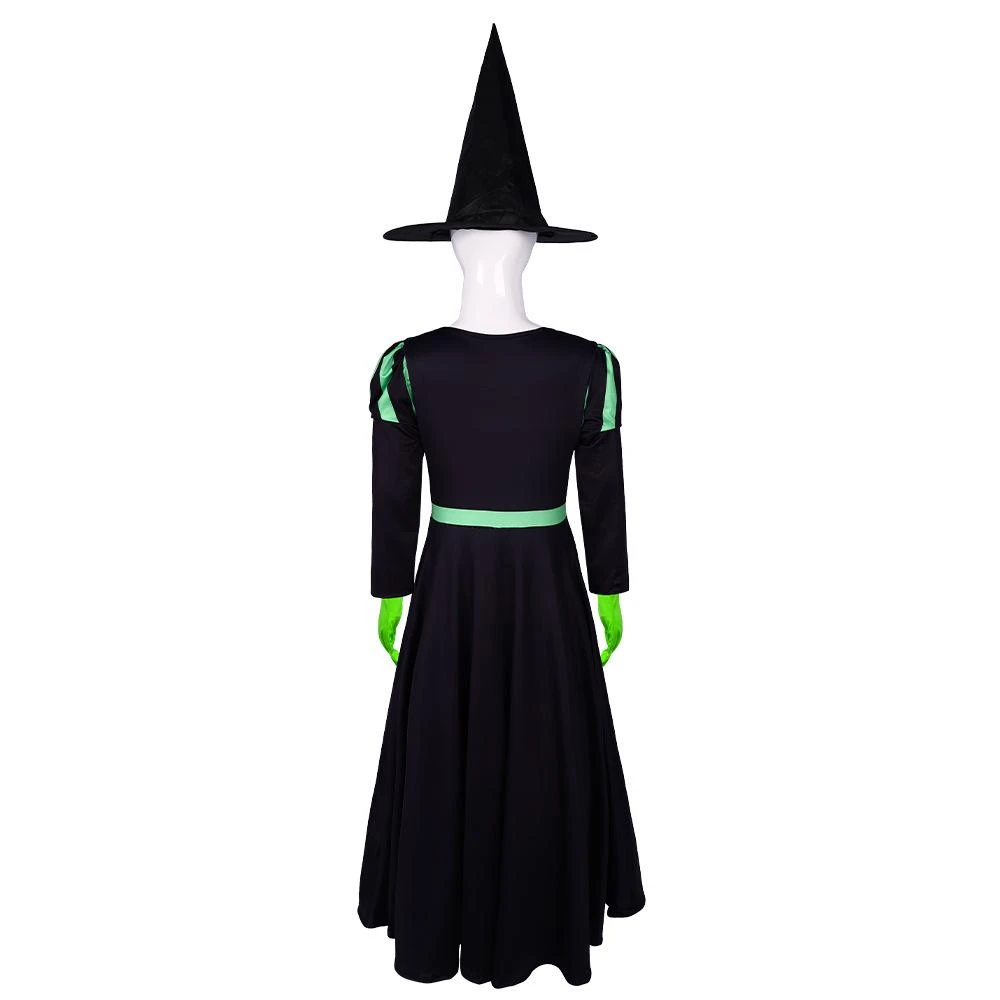 Kids Elphaba Costume Wicked Of The West Witch Costume Black Dress With Gloves And Hat 3pcs Suit 3 Kids Elphaba Costume Wicked Of The West Witch Costume Black Dress With Gloves And Hat 3pcs Suit - Image 3