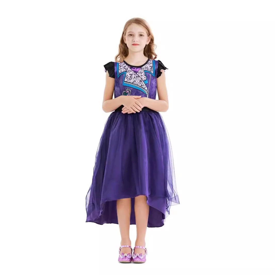 Girls Mal Dress Princess Fancy Party Tulle Dress Wig For Halloween Party 1 Girls Mal Dress Princess Fancy Party Tulle Dress Wig For Halloween Party