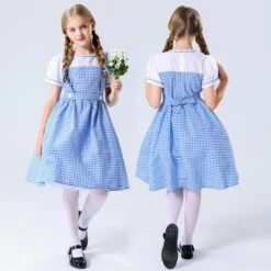 Girls Dorothea Costume Kids Wizard Princess Dorothee Gale Blue Dress For Cosplay