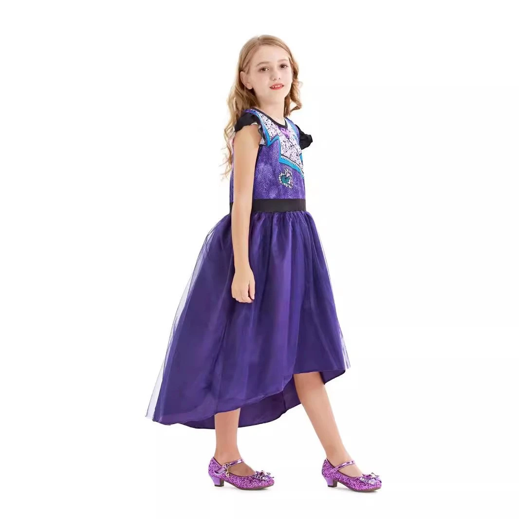 Girls Mal Dress Princess Fancy Party Tulle Dress Wig For Halloween Party 2 Girls Mal Dress Princess Fancy Party Tulle Dress Wig For Halloween Party - Image 2