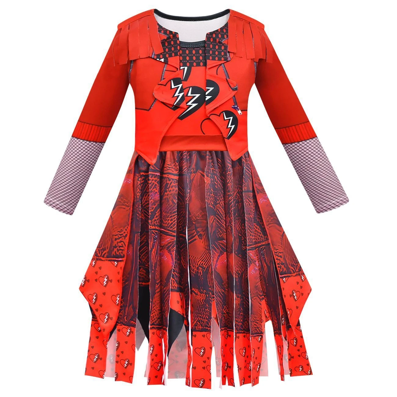 Girls Princess Red Costume Tassel Red Long Sleeve Dress Wig And Accessories For Halloween Carnival 2 Girls Princess Red Costume Tassel Red Long Sleeve Dress Wig And Accessories For Halloween Carnival - Image 2