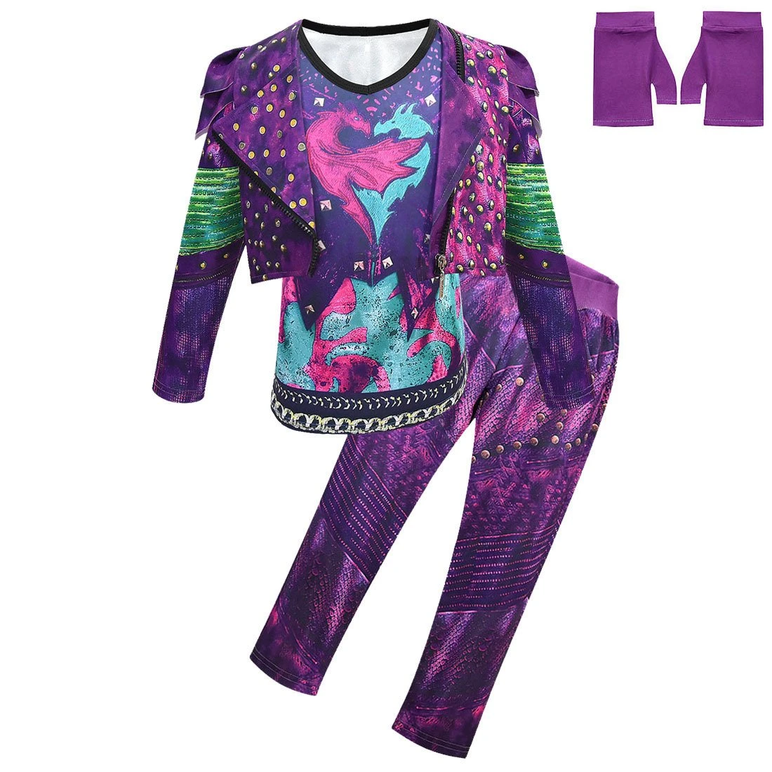 Kids Dragon Queen Outfit Girls Mal Vest Tops Pants And Wigs Full Set For Halloween Carnival 3 Kids Dragon Queen Outfit Girls Mal Vest Tops Pants And Wigs Full Set For Halloween Carnival - Image 3