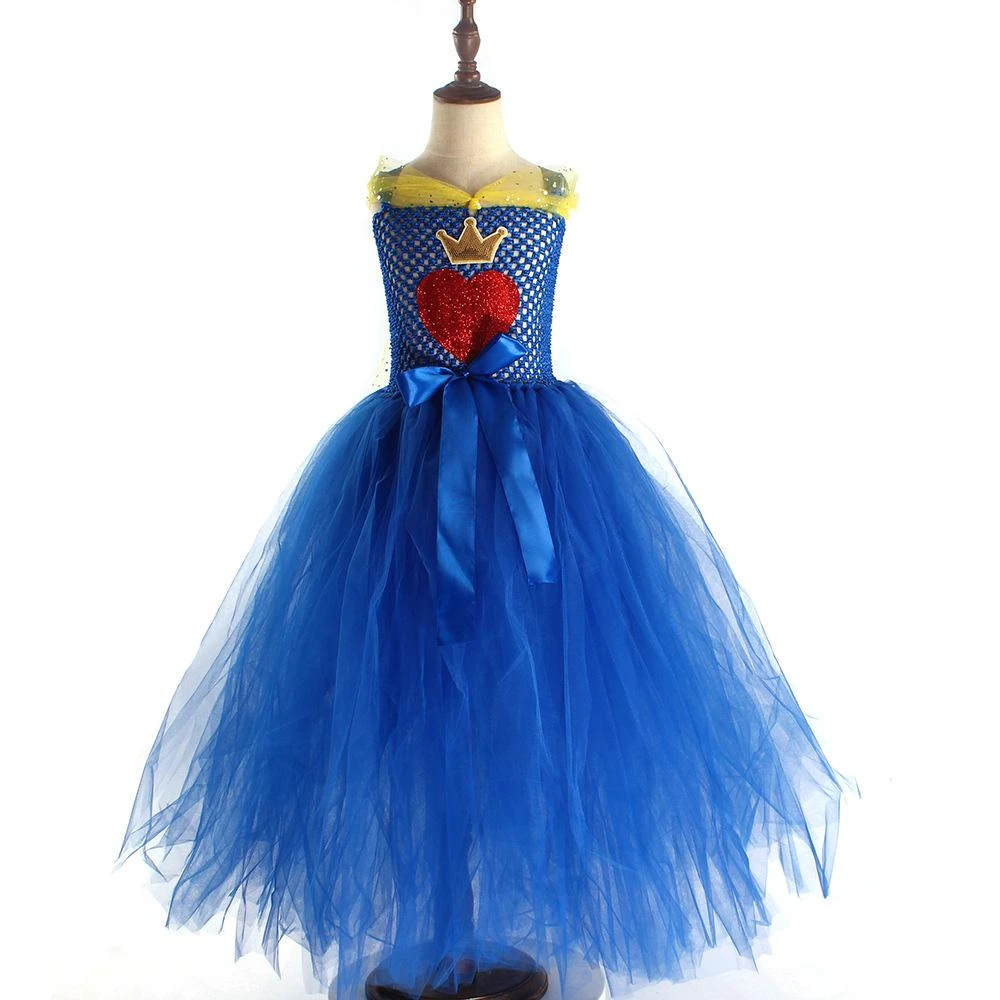 Girls Evie Dress Blue Ball Gown Tulle Party Dress With Crown For Cosplay 4 Girls Evie Dress Blue Ball Gown Tulle Party Dress With Crown For Cosplay - Image 4