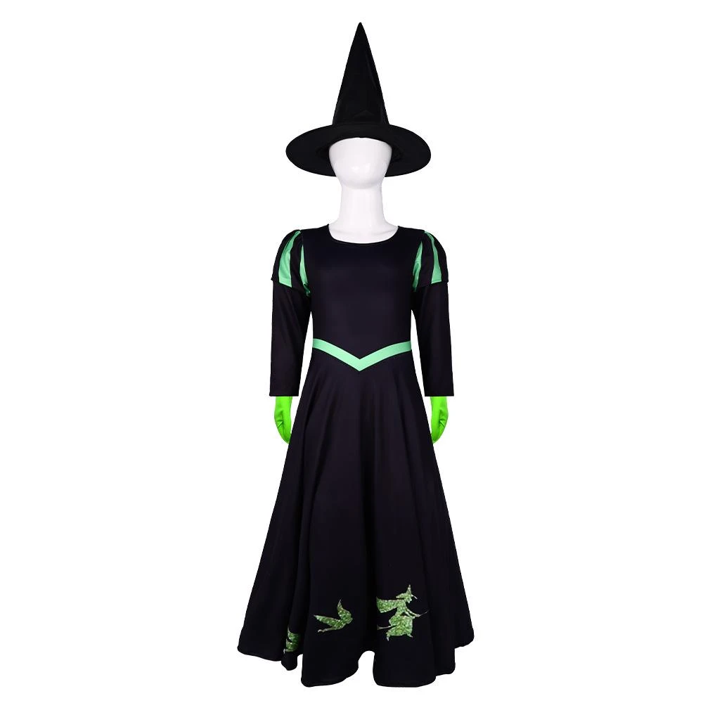 Kids Elphaba Costume Wicked Of The West Witch Costume Black Dress With Gloves And Hat 3pcs Suit 1 Kids Elphaba Costume Wicked Of The West Witch Costume Black Dress With Gloves And Hat 3pcs Suit
