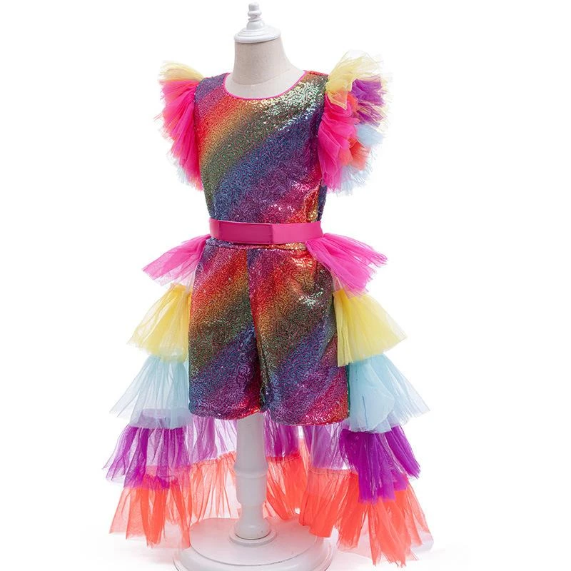 Girls Mardi Gras Costume Sequined Jumpsuit With Tiered Tulle Overskirt For Carnival Parade 4 Girls Mardi Gras Costume Sequined Jumpsuit With Tiered Tulle Overskirt For Carnival Parade - Image 4