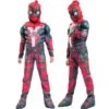 Kids Deady Pool Costume Red Muscle Jumpsuit With Helmet 2pcs Suit For Dress Up Party