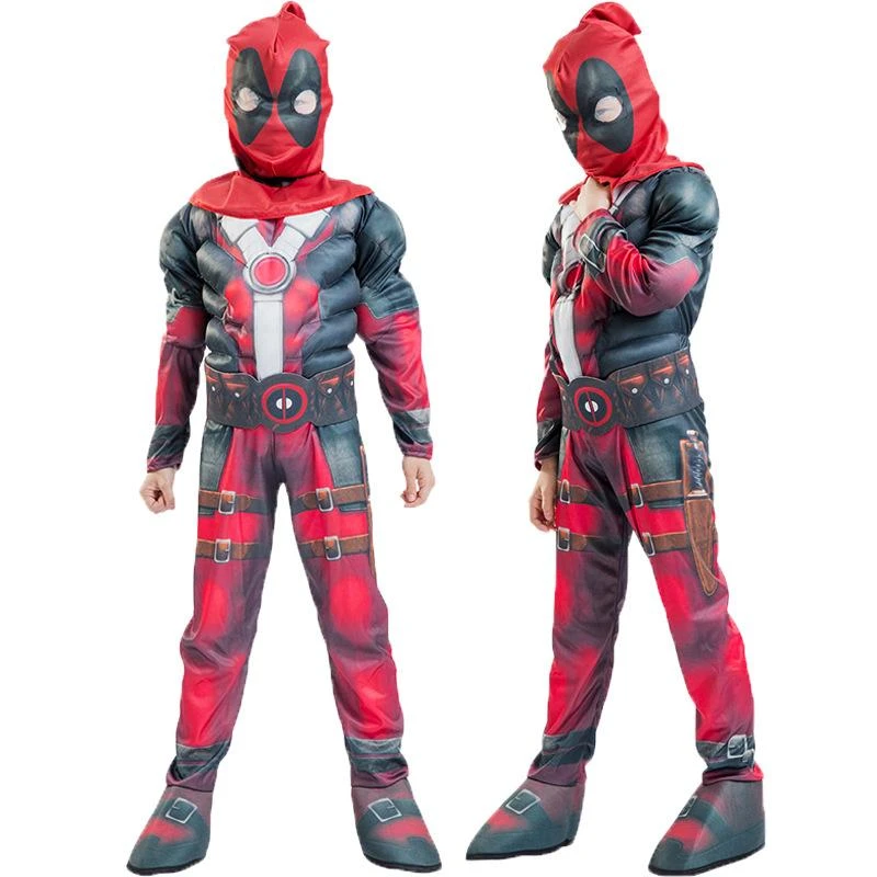 Kids Deady Pool Costume Red Muscle Jumpsuit With Helmet 2pcs Suit For Dress Up Party 1 Kids Deady Pool Costume Red Muscle Jumpsuit With Helmet 2pcs Suit For Dress Up Party