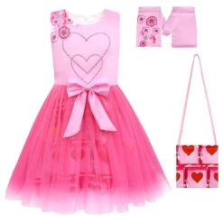 Girls The Queen Of Hearts Dress Pink Princess Bridget Halloween Costume With Accessories