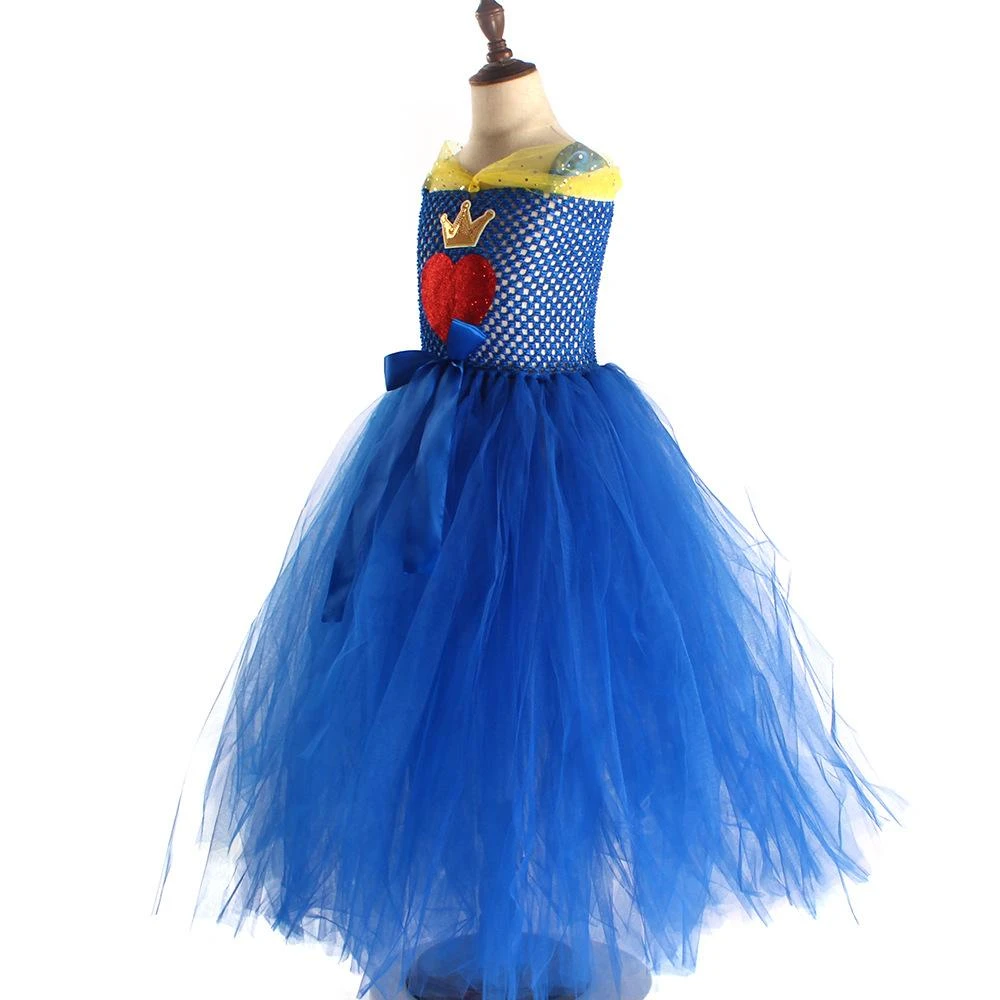 Girls Evie Dress Blue Ball Gown Tulle Party Dress With Crown For Cosplay 5 Girls Evie Dress Blue Ball Gown Tulle Party Dress With Crown For Cosplay - Image 5