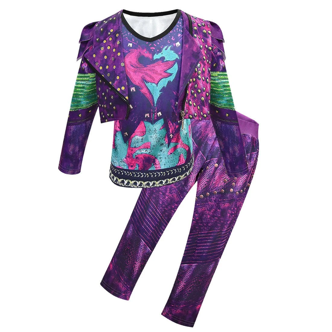 Kids Dragon Queen Outfit Girls Mal Vest Tops Pants And Wigs Full Set For Halloween Carnival 2 Kids Dragon Queen Outfit Girls Mal Vest Tops Pants And Wigs Full Set For Halloween Carnival - Image 2