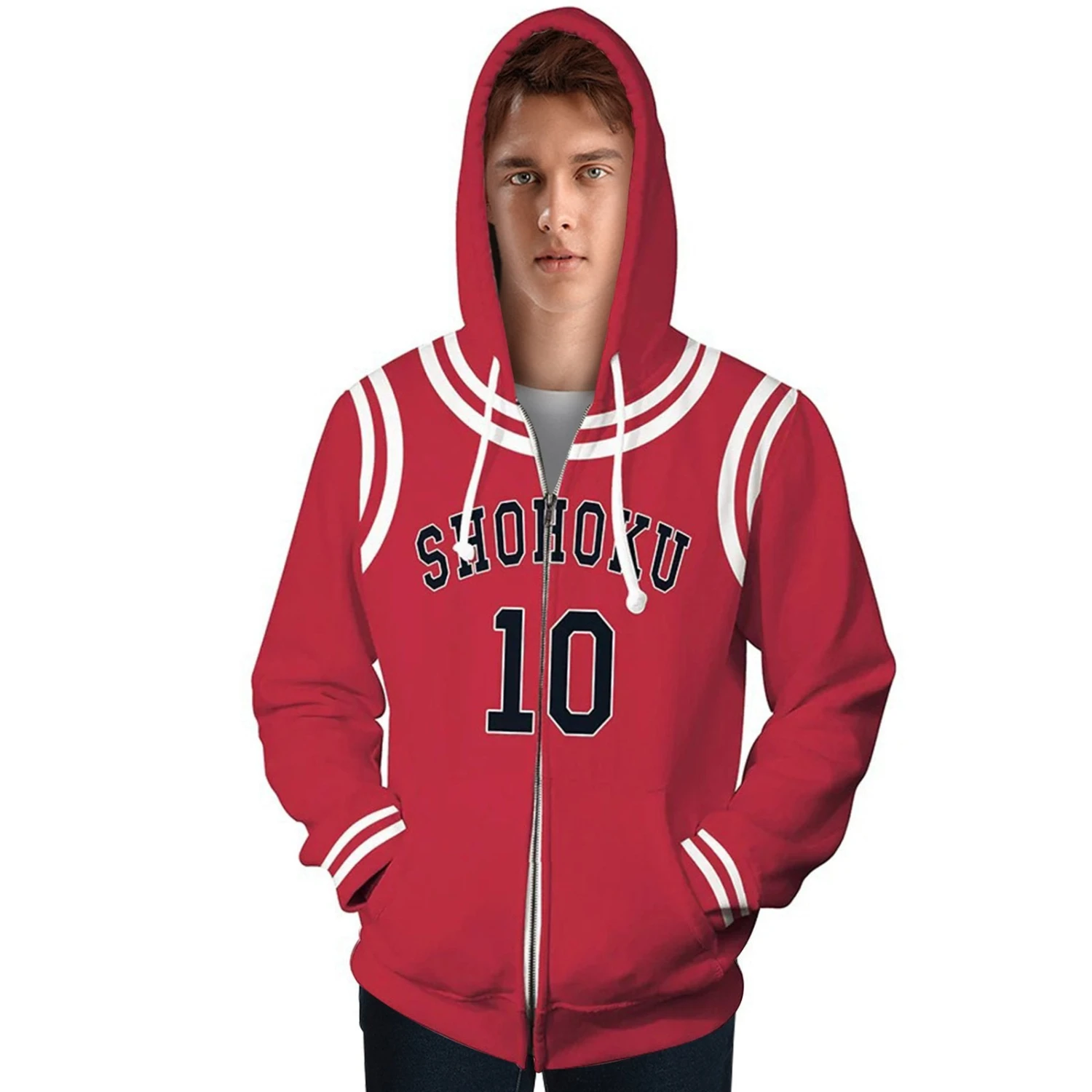 Slam Dunk Cosplay Costume Shohoku Zip-up Hoodie Unisex Hooded Sweatshirt For Adult 4 Slam Dunk Cosplay Costume Shohoku Zip-up Hoodie Unisex Hooded Sweatshirt For Adult - Image 4