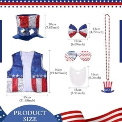 Adult Uncle Sam Outfit USA Flag Vest Hat Glasses Beard Bowknot And Necklace 6pcs Costume 4th Of July Clothes -Children Toys Sale jpg f143c22e 5d43 4593 9679 68fbad07e644