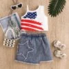 Toddler My First Fourth Of July Outfit Baby Girl July 4 Clothes American Flag Tanks And Denim Skirt