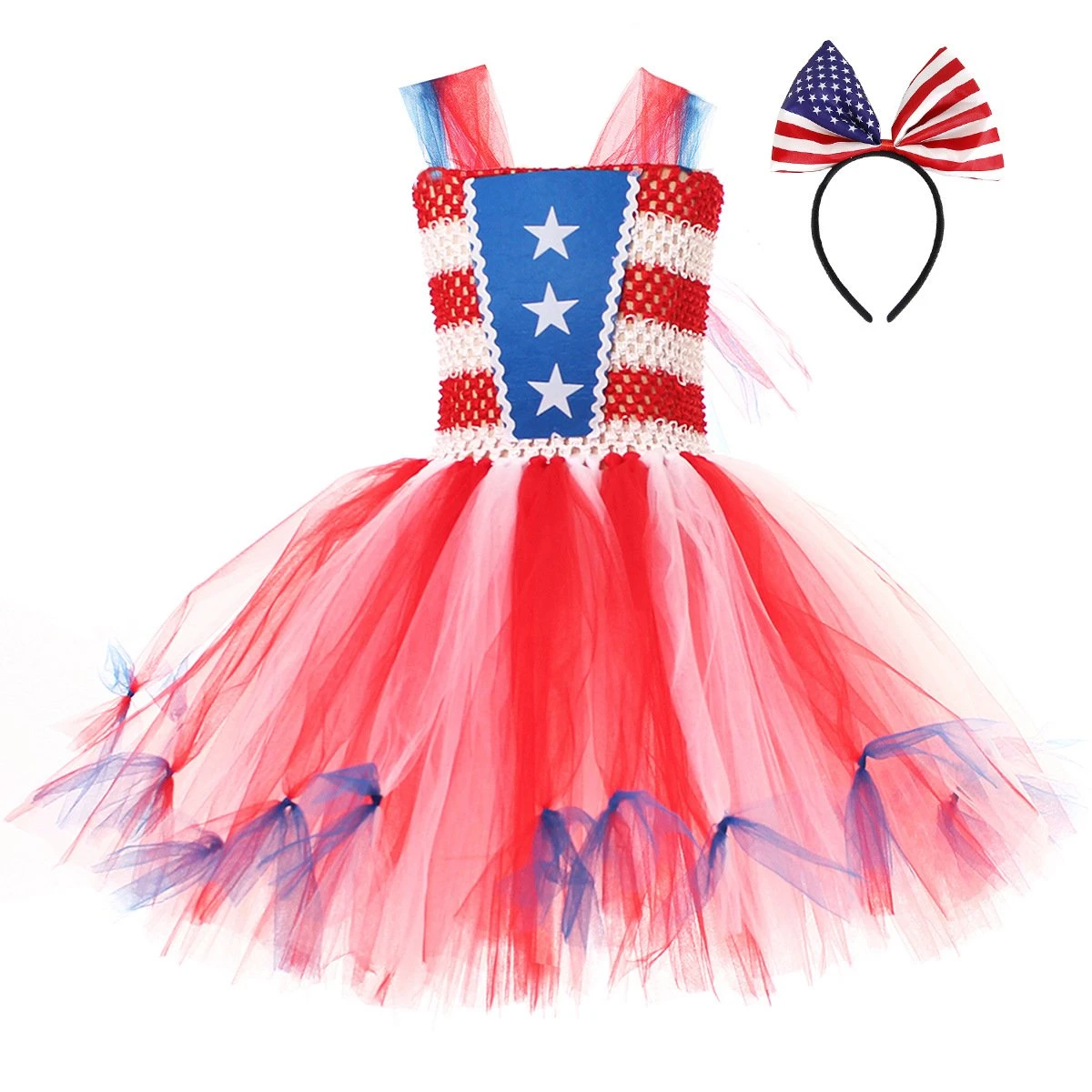 Girl American Flag Dress And Headband 4th Of July Clothes For National Day Parade 10 Girl American Flag Dress And Headband 4th Of July Clothes For National Day Parade - Image 10