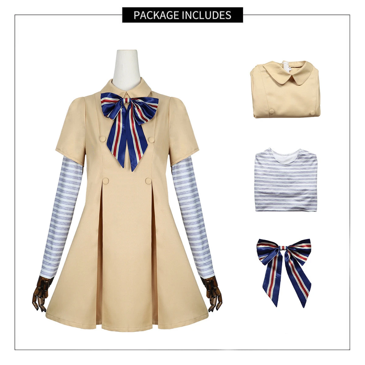 Megan Dress Kids Adults AI Robot Khaki Costume Shirt Dress And Bowknot Full Set For Halloween Carnival 7 Megan Dress Kids Adults AI Robot Khaki Costume Shirt Dress And Bowknot Full Set For Halloween Carnival - Image 7