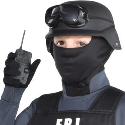 Police Costume For Kids FBI Cop Outfit Bulletproof Vest Helmet Goggles Mask And Interphone 5pcs Suit For Halloween Cosplay -Children Toys Sale kids FBI costume police outfit 4