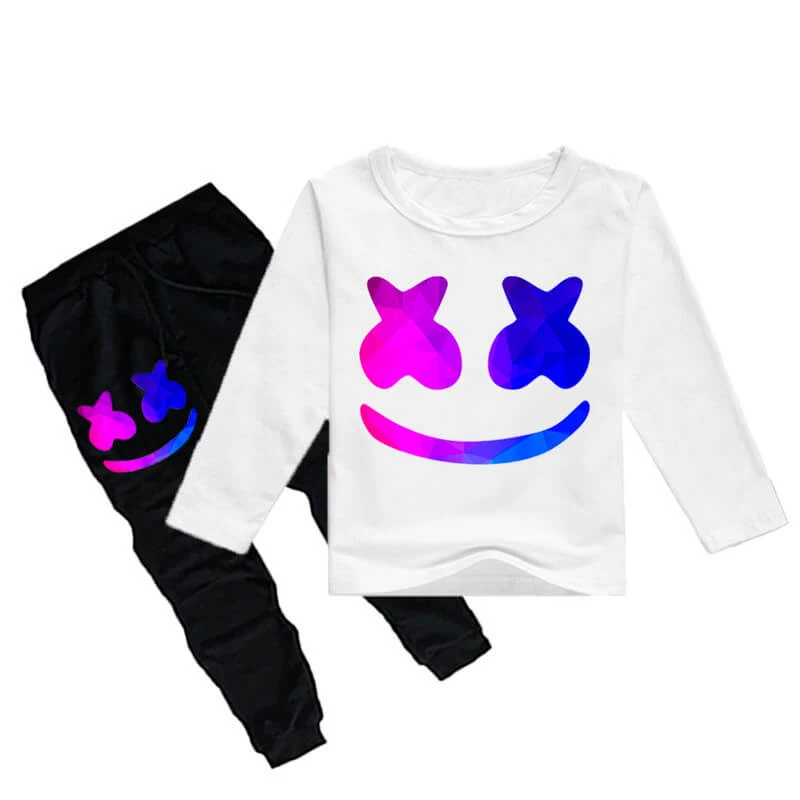 Boys Girls DJ Marshmallo Costume Smile Face Casual Tops And Pants 2pcs Sweatshirt Suit For Kids 2 Boys Girls DJ Marshmallo Costume Smile Face Casual Tops And Pants 2pcs Sweatshirt Suit For Kids - Image 2