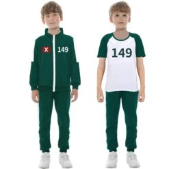 Kids 3PCS Players Tracksuit Costume Game Cosplay Green Sweatshirt Pants And T-shirt Suit -Children Toys Sale kids squid game costume 1