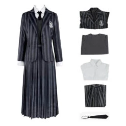 Wednesday Addams School Uniform Nevermore School Dress 5pcs Suit Wednesday Addams Costume For Kids Adult -Children Toys Sale kids wednesday school uniform 2