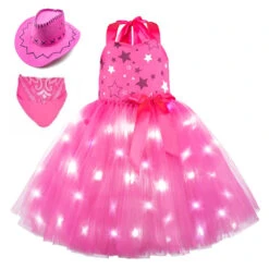 Kids Light-up Cowgirl Dress Fancy Barbara LED Tutu Dress Girls Dress Up Cosplay Costumes -Children Toys Sale light up barbie dress 5