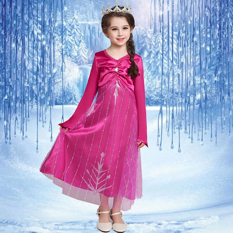 Hot Pink Princess Elsa Dress Girls Cosplay Halloween Costume 1 Hot Pink Princess Elsa Dress Girls Cosplay Halloween Costume