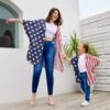 Kids Adults American Flag Outfit Mommy And Me July 4th Costume Kimono Tops For Carnival