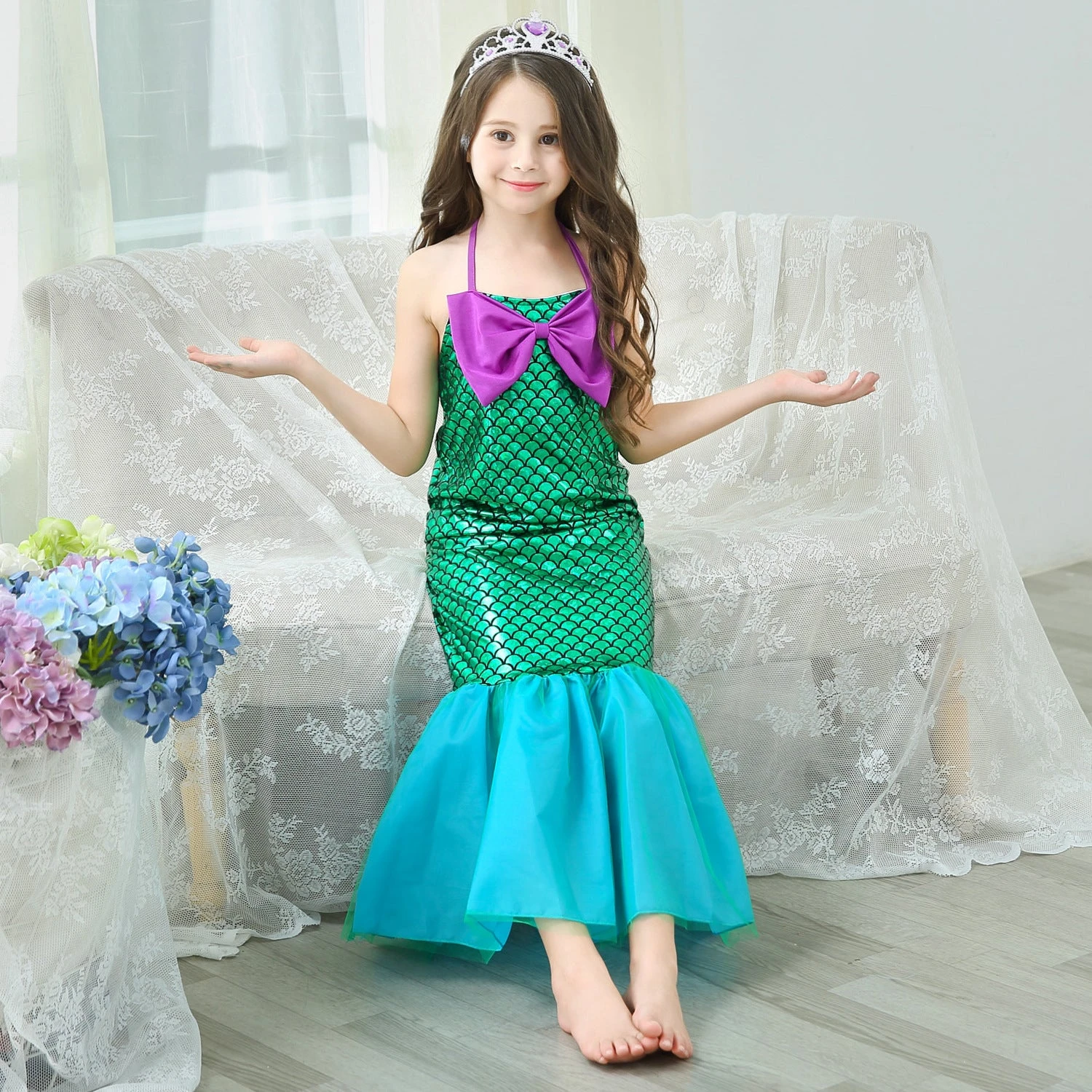 Kids Mermaid Dress Beach Vacation Sundress Girl's Mermaid Shimmering Slip Dress Party Princess Dress Up Costume 1 Kids Mermaid Dress Beach Vacation Sundress Girl's Mermaid Shimmering Slip Dress Party Princess Dress Up Costume