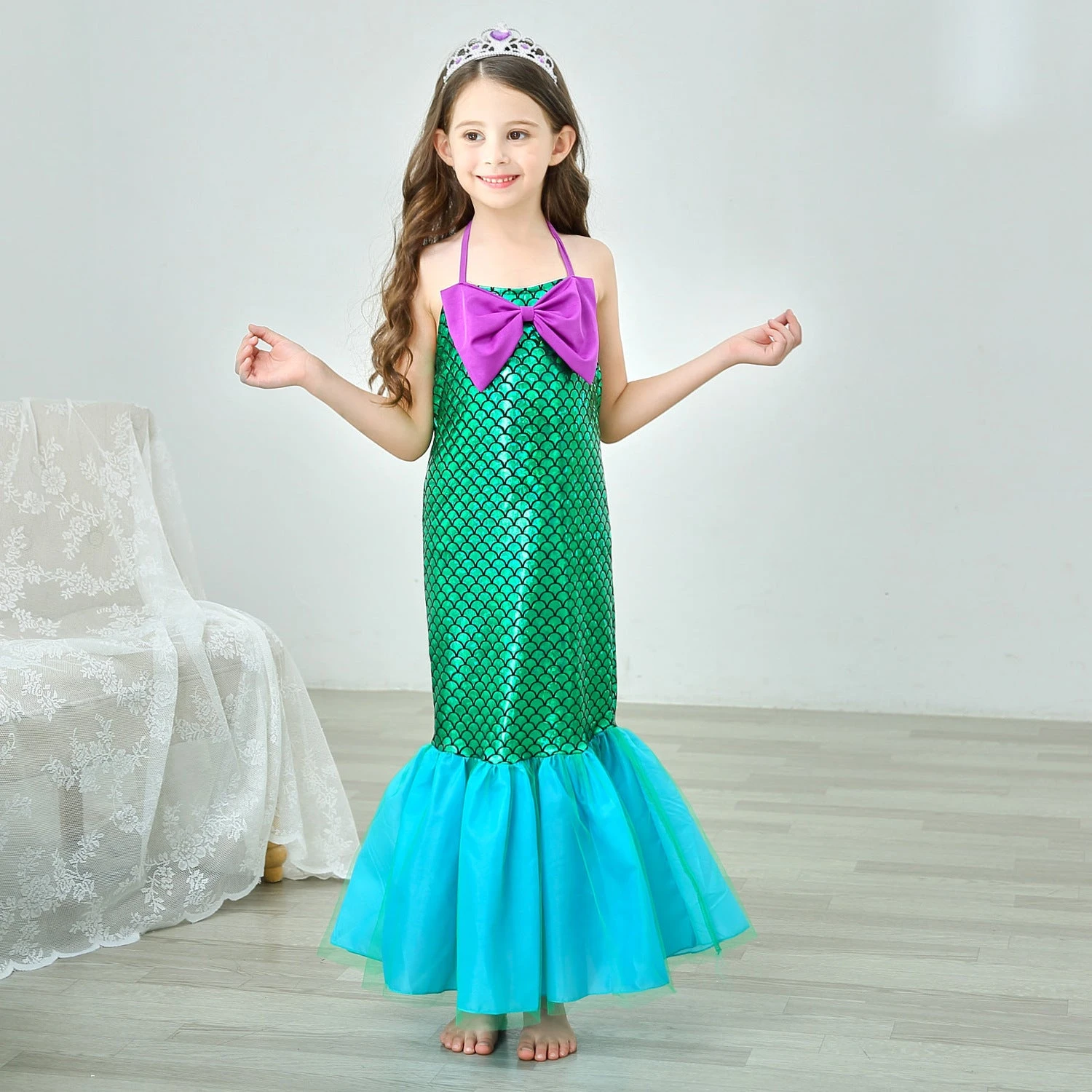 Kids Mermaid Dress Beach Vacation Sundress Girl's Mermaid Shimmering Slip Dress Party Princess Dress Up Costume 8 Kids Mermaid Dress Beach Vacation Sundress Girl's Mermaid Shimmering Slip Dress Party Princess Dress Up Costume - Image 8