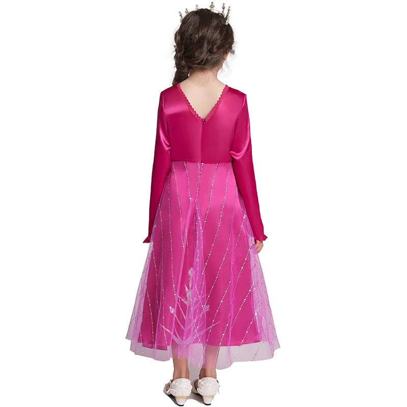 Hot Pink Princess Elsa Dress Girls Cosplay Halloween Costume 2 Hot Pink Princess Elsa Dress Girls Cosplay Halloween Costume - Image 2
