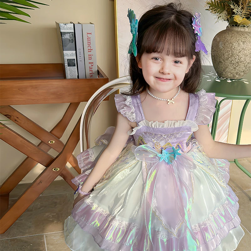 Kids Princess Mermaid Dress Multi Layer Lace Ball Gown Dress With Tulle Bow Veil 1 Kids Princess Mermaid Dress Multi Layer Lace Ball Gown Dress With Tulle Bow Veil