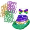 Mardigra Accessories Carnival Hat Beads Bow Mask Headband Set For Fat Tuesday Parade