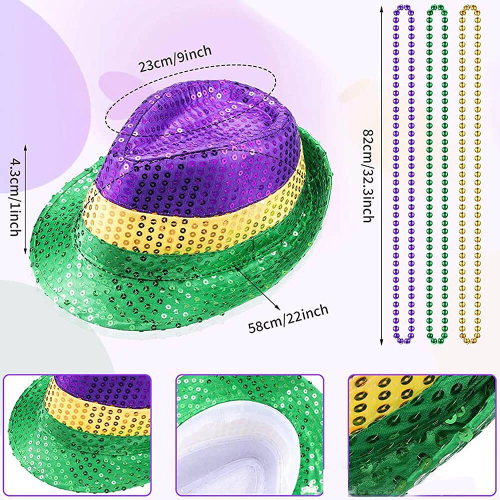 Mardigra Accessories Carnival Hat Beads Bow Mask Headband Set For Fat Tuesday Parade 2 Mardigra Accessories Carnival Hat Beads Bow Mask Headband Set For Fat Tuesday Parade - Image 2