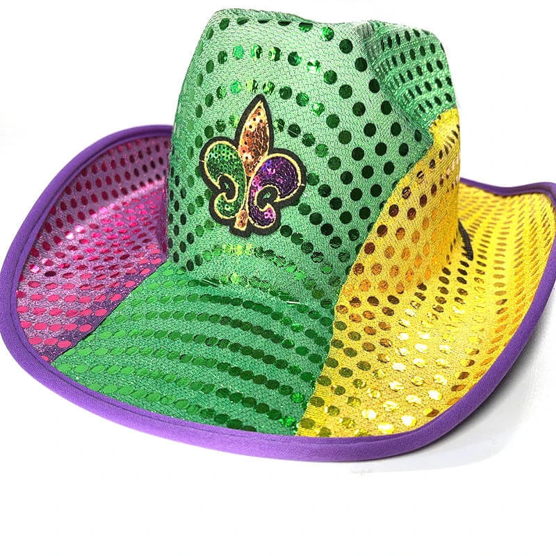 Mardigra Hat Carnival Cowboy Hat With Fleur De Lis Flower Unisex Parade Accessories 2 Mardigra Hat Carnival Cowboy Hat With Fleur De Lis Flower Unisex Parade Accessories - Image 2