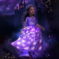 Kids Isabela Light Up Dress Princess Purple Glowing Costume LED Outfit For Cosplay Party